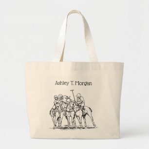 Vintage gestileerde polo wedstrijd tekening #1 Zwa Grote Tote Bag