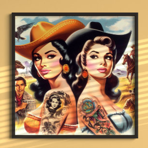 Vintage Getatoeëerde Cowgirls Poster
