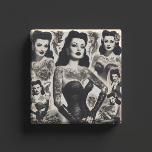 Vintage Getatoeëerde Ghotische Vrouw Collage Stenen Onderzetter