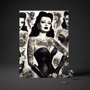 Vintage Getatoeëerde Goth Vrouw Collage Legpuzzel