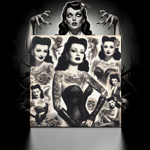 Vintage Getatoeëerde Gothe Vrouw Collage Tegeltje