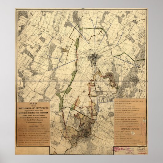 Vintage Gettysburg-slagveldkaart (1898) Poster (Voorkant)