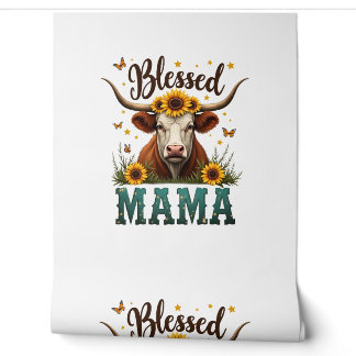 Vintage Gezegende Mama Hoogland Koe Zonnebloem Wes Behang