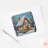 Vintage Gingerbread House in Enchanted Winter Vierkante Sticker (Envelop)