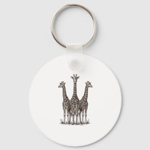 Vintage Giraffe Zonsondergang Gravure Safari T-shi Sleutelhanger