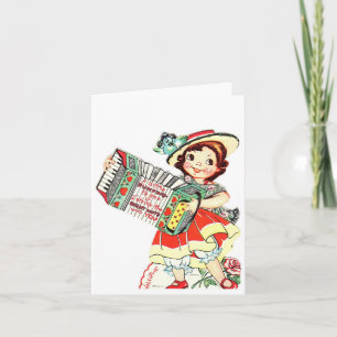 Vintage Girl die Accordion Valentijn speelt Kaart