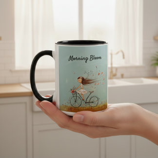 Vintage Girl on Bicycle Personalized Floral Tweekleurige Koffiemok