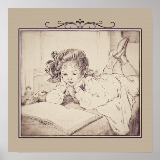 Vintage Girl Reading Poster (Devant)