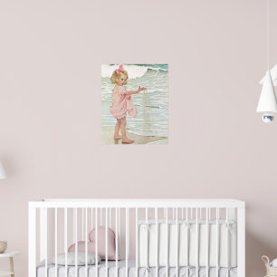 Vintage Girl Sandy Beach Poster Océan Nautique