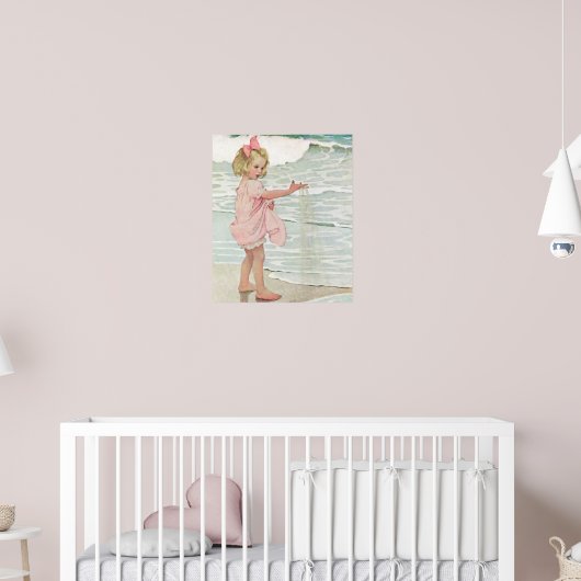 Vintage Girl Sandy Beach Poster Océan Nautique (Pépinière 2)