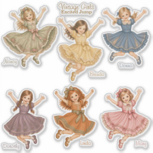 Vintage Girls: Opgewonden Springende Meisjes Stick Sticker