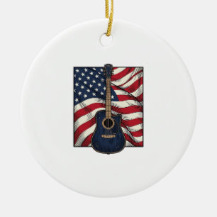 Vintage Gitaar Patriottische Vlag Vector T-shirt O Keramisch Ornament