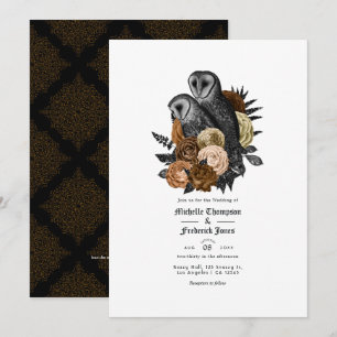 Vintage Glam Amber Uilen Gotische Trouw QR Code Kaart