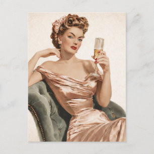 Vintage Glam Champagne Pin-Up Prentbriefkaart Briefkaart