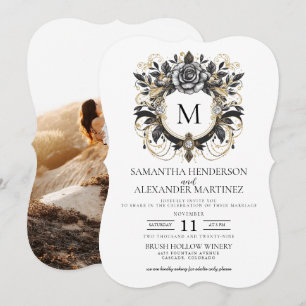 Vintage Glam Floral Photo Faire-part de mariage