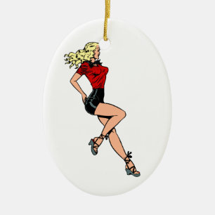 Vintage Glamour Girl Next Door, Blond Blombshell Keramisch Ornament