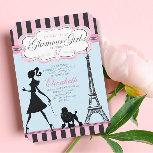 Vintage Glamour Meisje Paris Verjaardagsuitnodigin Kaart