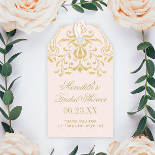 Vintage Glamour Roze Gouden Trouw Bruiloft Cadeaulabel