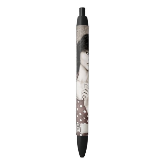 Vintage Glamour Vrouw Portret Kunst Zwarte Inkt Pen (Voorkant Verticaal)