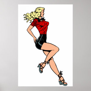 Vintage glamourgirl hiernaast, blond bombshell poster