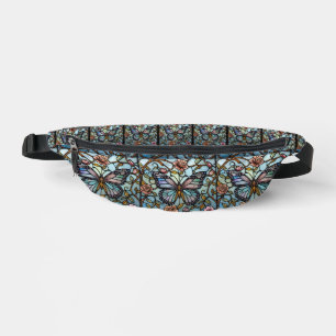 vintage glas-in-lood blauwe vlinderkunst heuptasje