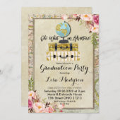 Vintage Globe Aventure Graduation Party Invitation (Devant / Derrière)
