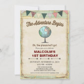 Vintage Globe Voyage 1er anniversaire Invitation (Devant)