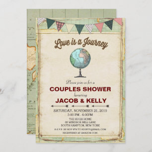 Vintage Globe Voyage Couples Douche Invitation