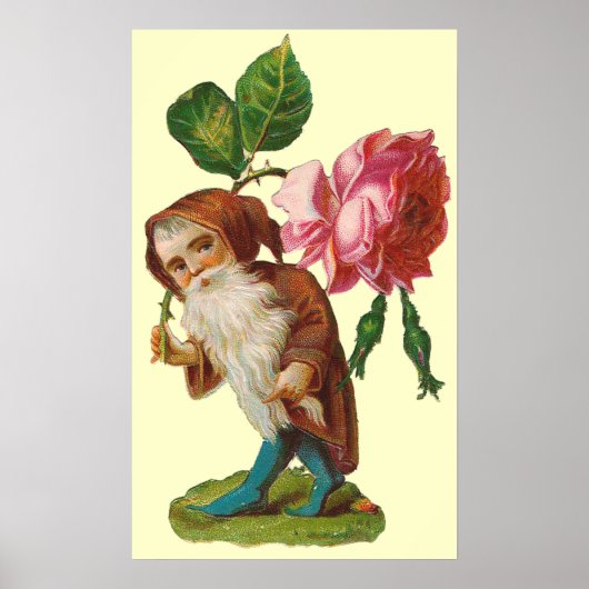 Vintage Gnome Avec Une Poster Rose Pink Impression (Devant)