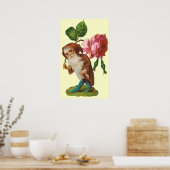 Vintage Gnome Avec Une Poster Rose Pink Impression (Cuisine)
