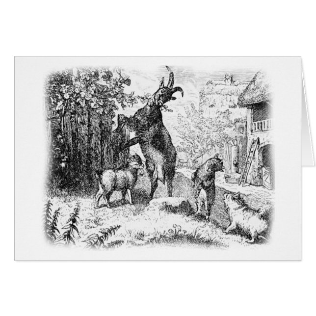 Vintage Goat and Kids Card (Devant horizontal)