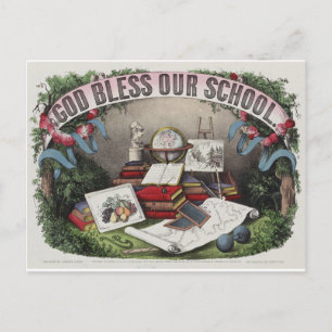 Vintage: God zegene onze scholen Briefkaart