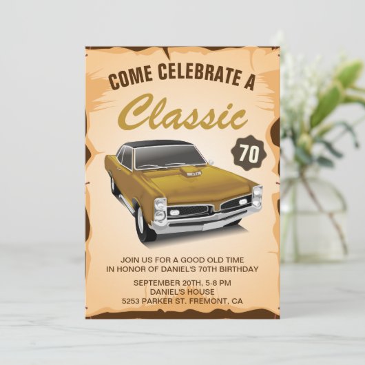 Vintage Gold Car Classic Invitation Anniversaire (Debout devant)