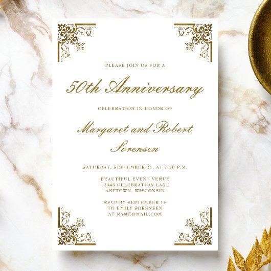 Vintage Gold Corners 50th Anniversary Invitation