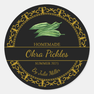 Vintage Gold fait maison Okra Pickles Étiquette