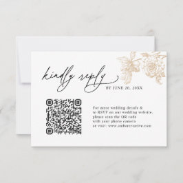  Vintage Gold Floral QR code Wedding RSVP Cards Kaartje