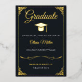 Vintage Gold Foil Afstuderen Aankondiging Kaart (Voorkant)