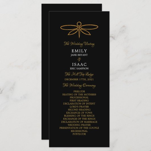 Vintage Gold Foil Dragonfly Wedding Programme (Devant / Derrière)