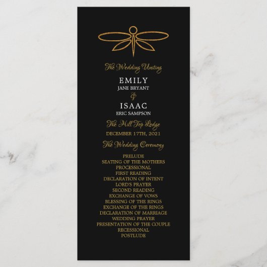 Vintage Gold Foil Dragonfly Wedding Programme (Devant)