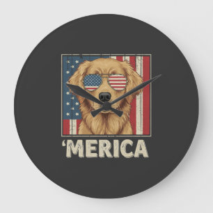 Vintage Golden Retriever 'Merica Vlag Grote Klok