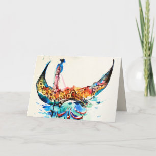 Vintage Gondola Venice City Travel Love Waterverf Kaart