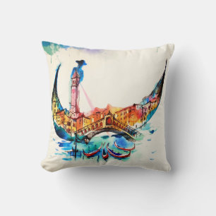 Vintage Gondola Venice City Travel Love Waterverf Kussen