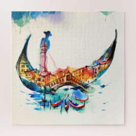 Vintage Gondola Venice City Travel Love Waterverf Legpuzzel