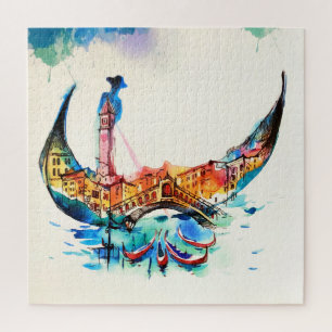 Vintage Gondola Venice City Travel Love Waterverf Legpuzzel