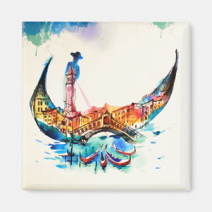 Vintage Gondola Venice City Travel Love Waterverf Magneet