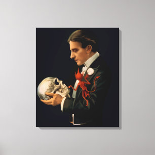 Vintage Goochelaar, Thurston Houdt een Menselijke Canvas Afdruk