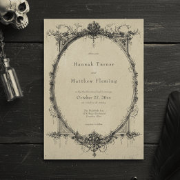 Vintage Gothic Black Toile Tan Wedding Kaart