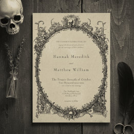 Vintage Gothic Black Toile Tan Wedding Kaart