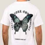 Vintage Gothic Butterfly Skull Streetwear T-Shirt<br><div class="desc">Embrace the perfect balance of life and death with this striking graphic tee. Featuring a unique double-exposure design of a detailed skull merged with a delicate butterfly wing and intricate floral patterns, this t-shirt is a must-have for lovers of Gothic, Urban, and Cyberpunk aesthetics. The 'Create Your Own Destiny' and...</div>