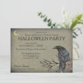 Vintage Gothic Raven Halloween Party Kaart (Staand voorkant)